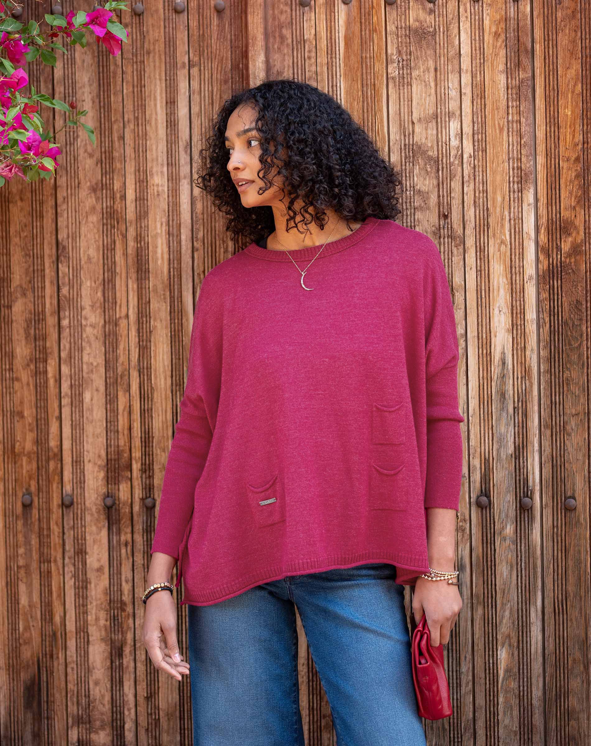 Women's Dark Pink Oversized Travel Sweater