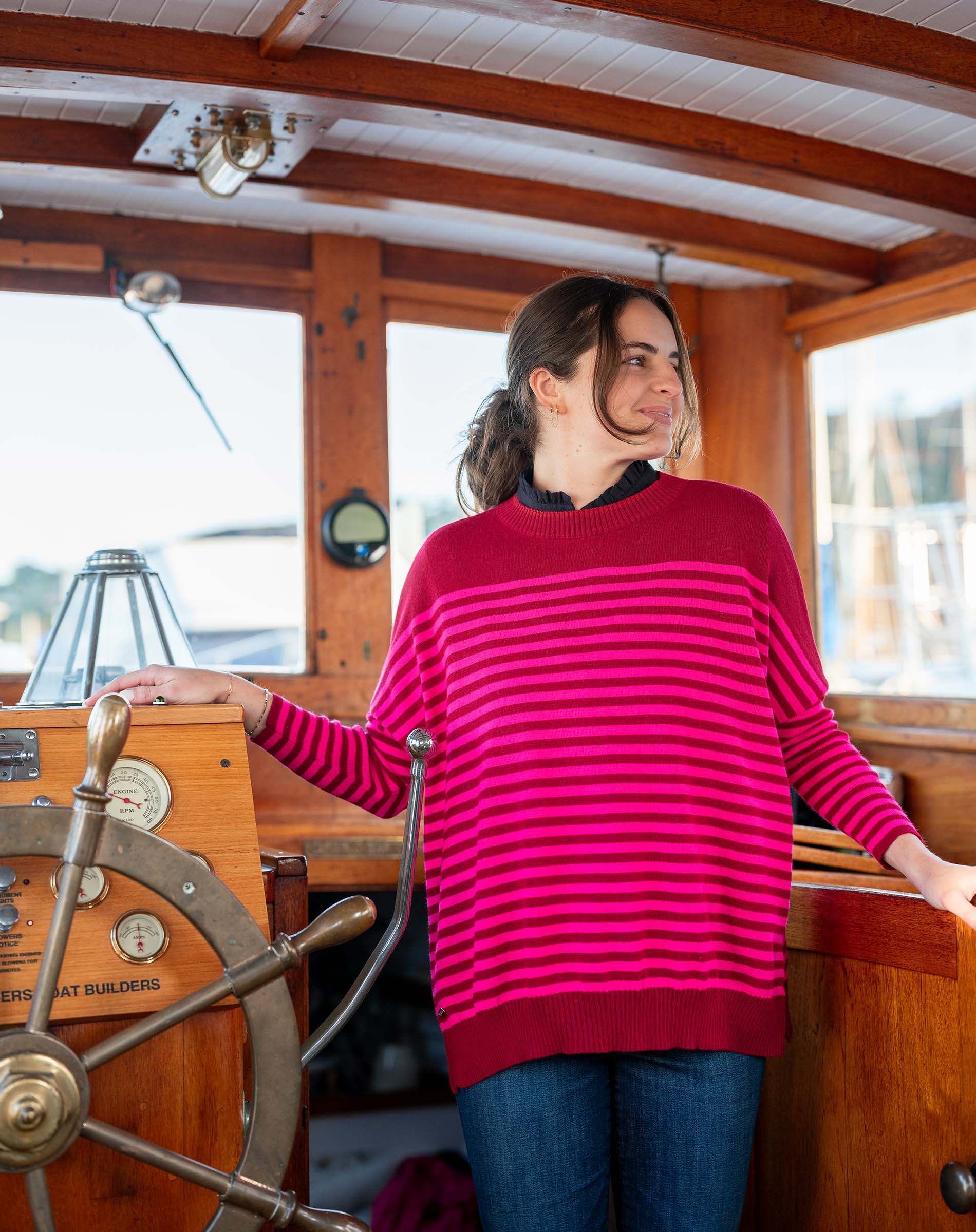 Women's Pink Striped Oversized Sweater