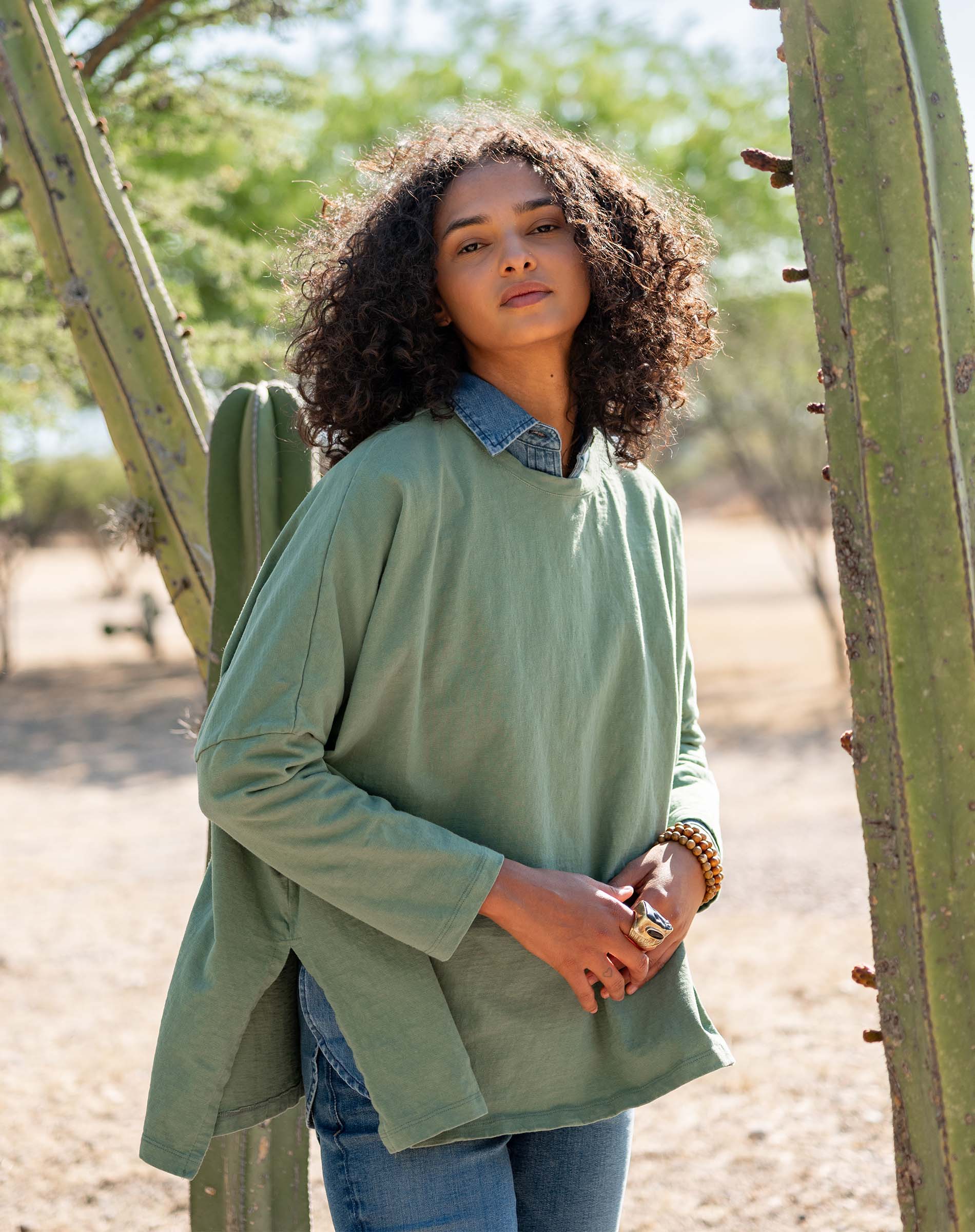 Women's Olive Green Winter Brushed Slub Tee