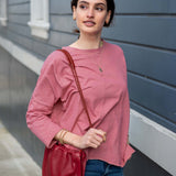 Women's Red Contrast One Sized Slub Tee