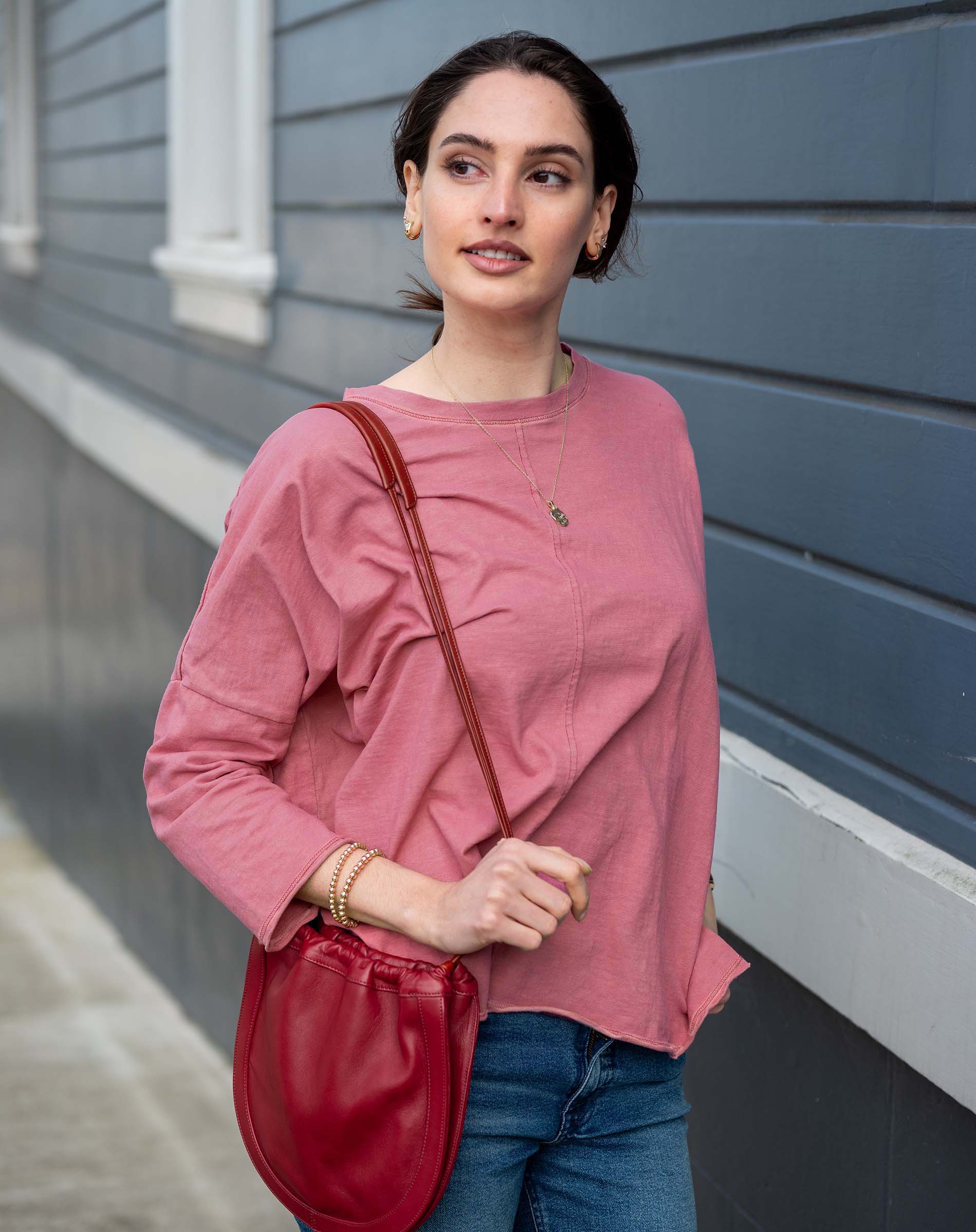 Women's Red Contrast One Sized Slub Tee