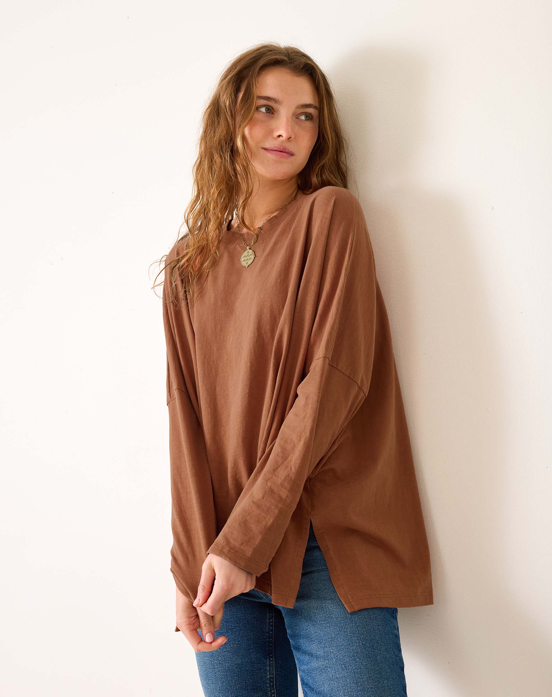 Women's Fall Brown One Sized Slub Tee