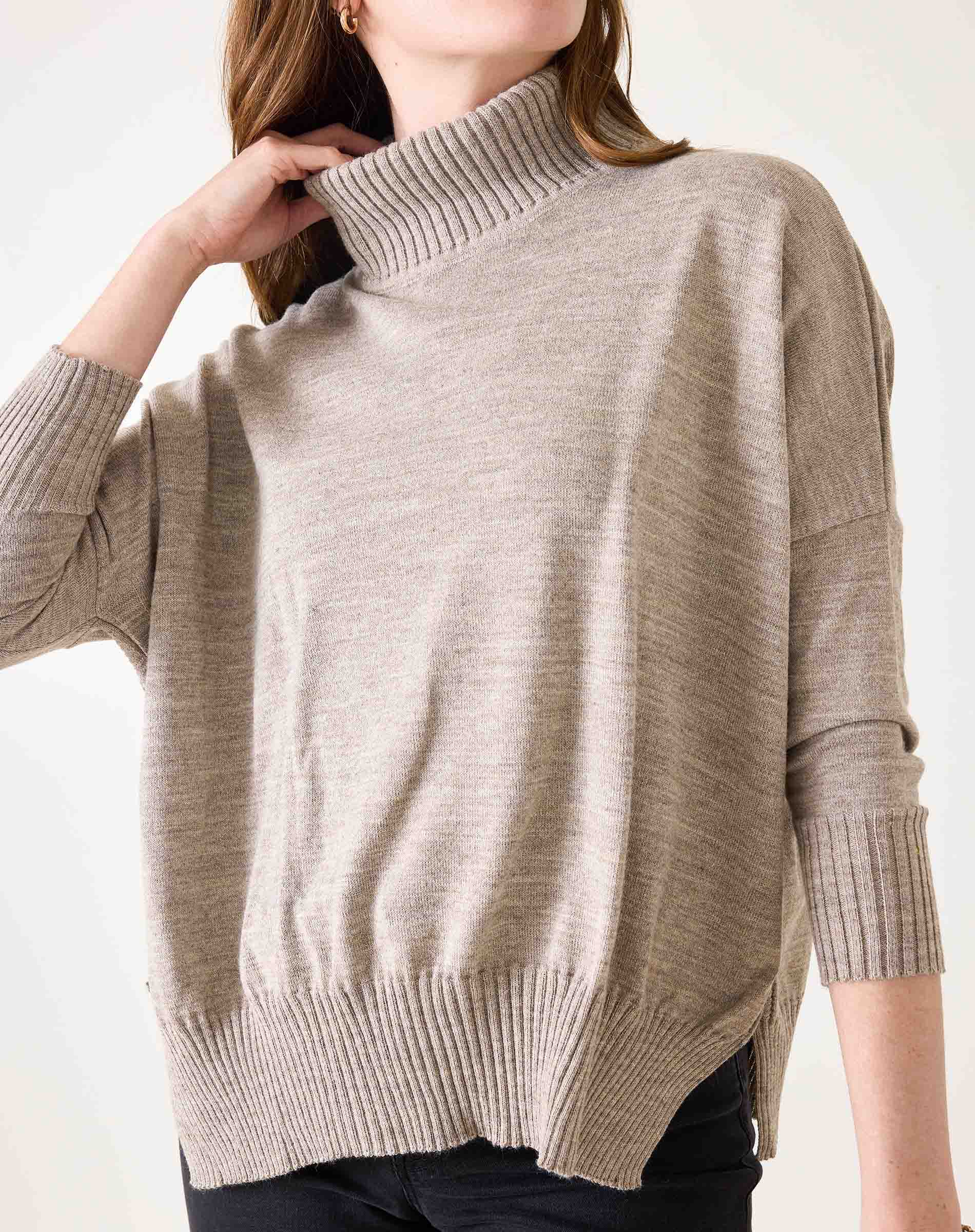 Women's Brown Oversized Turtleneck Sweater