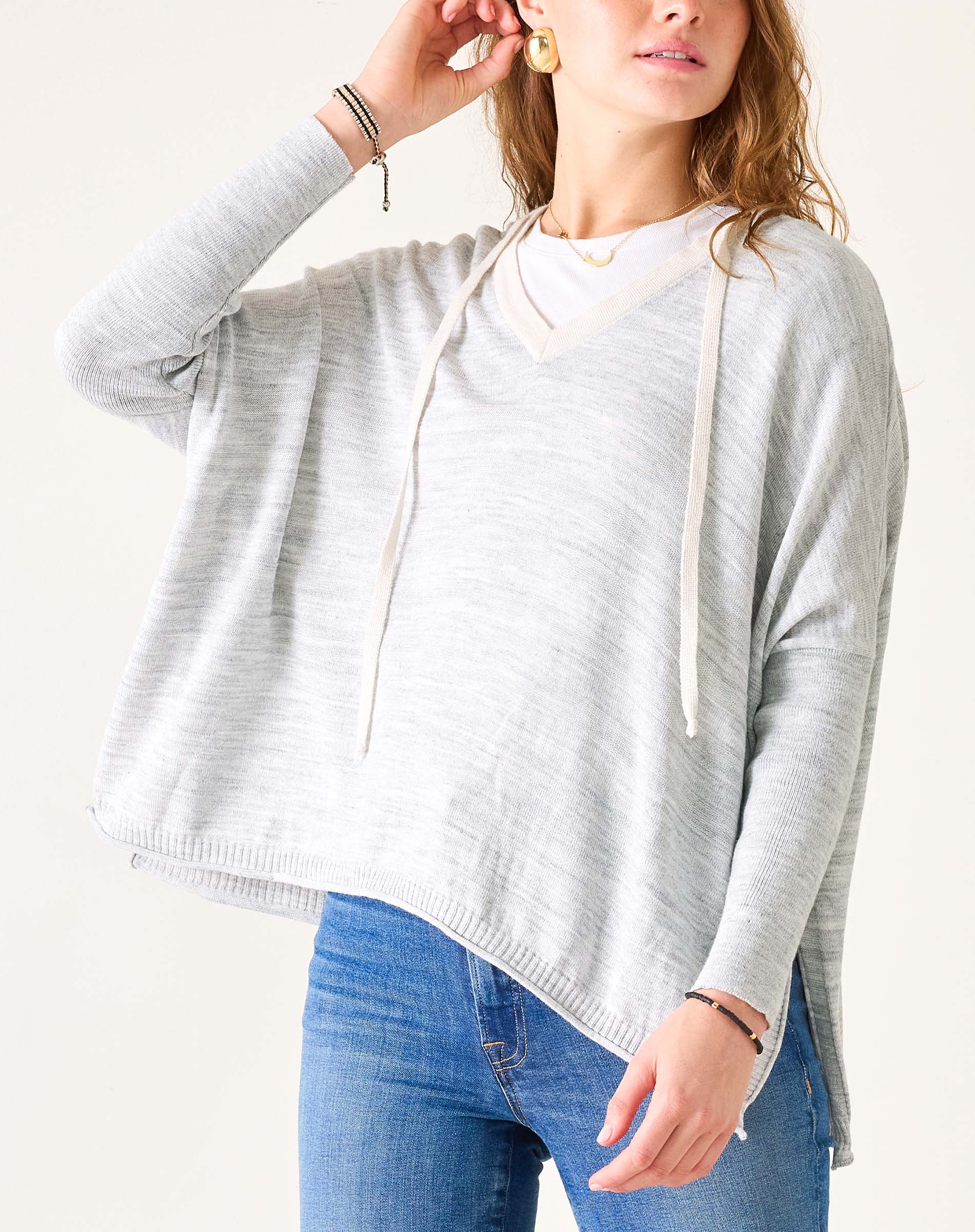 Women's Grey Vneck Hoodie Sweater