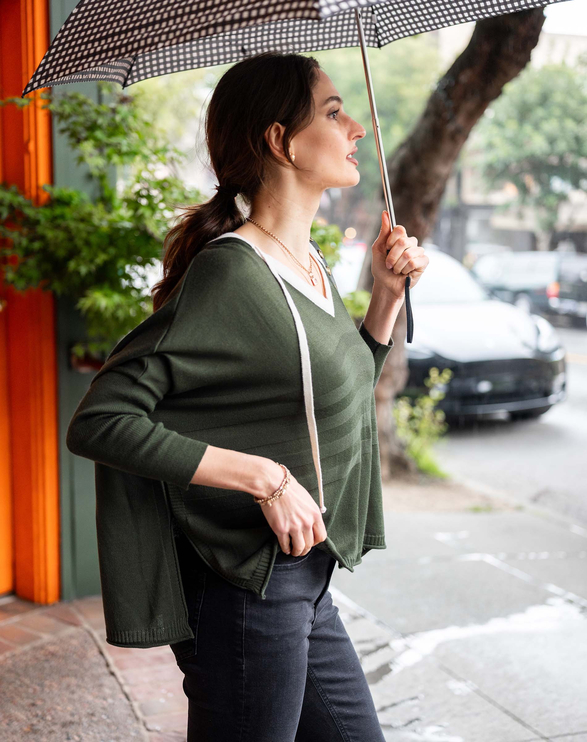 Women's Green Vneck Hoodie Sweater