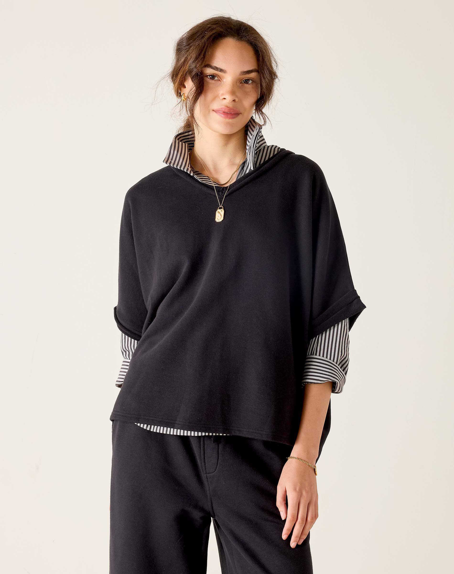 Frenchie Raw Edge V-Neck Sweatshirt