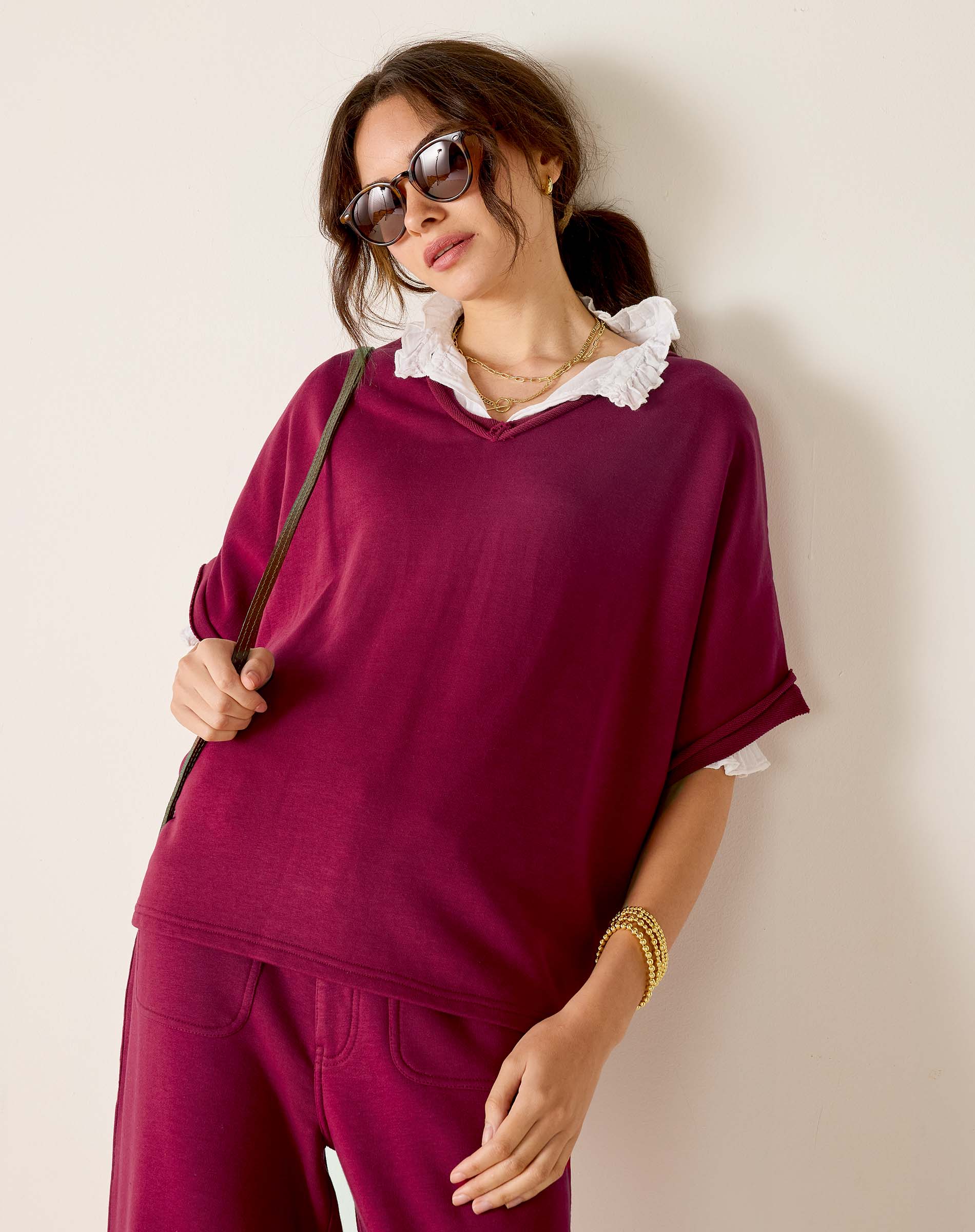 Frenchie Raw Edge V-Neck Sweatshirt