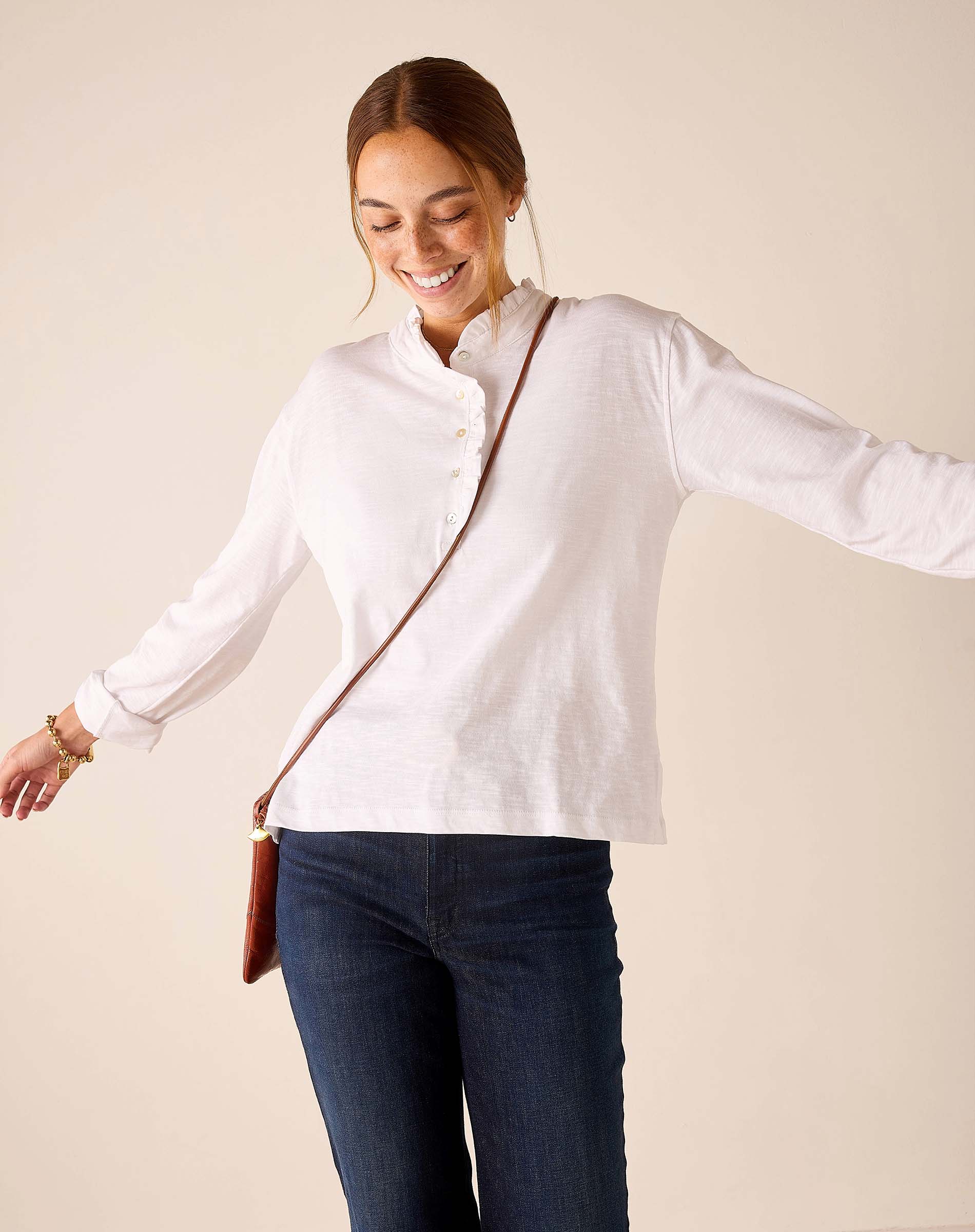 Josephine Long Sleeve Ruffle Henley by MERSEA | Elevated Tee