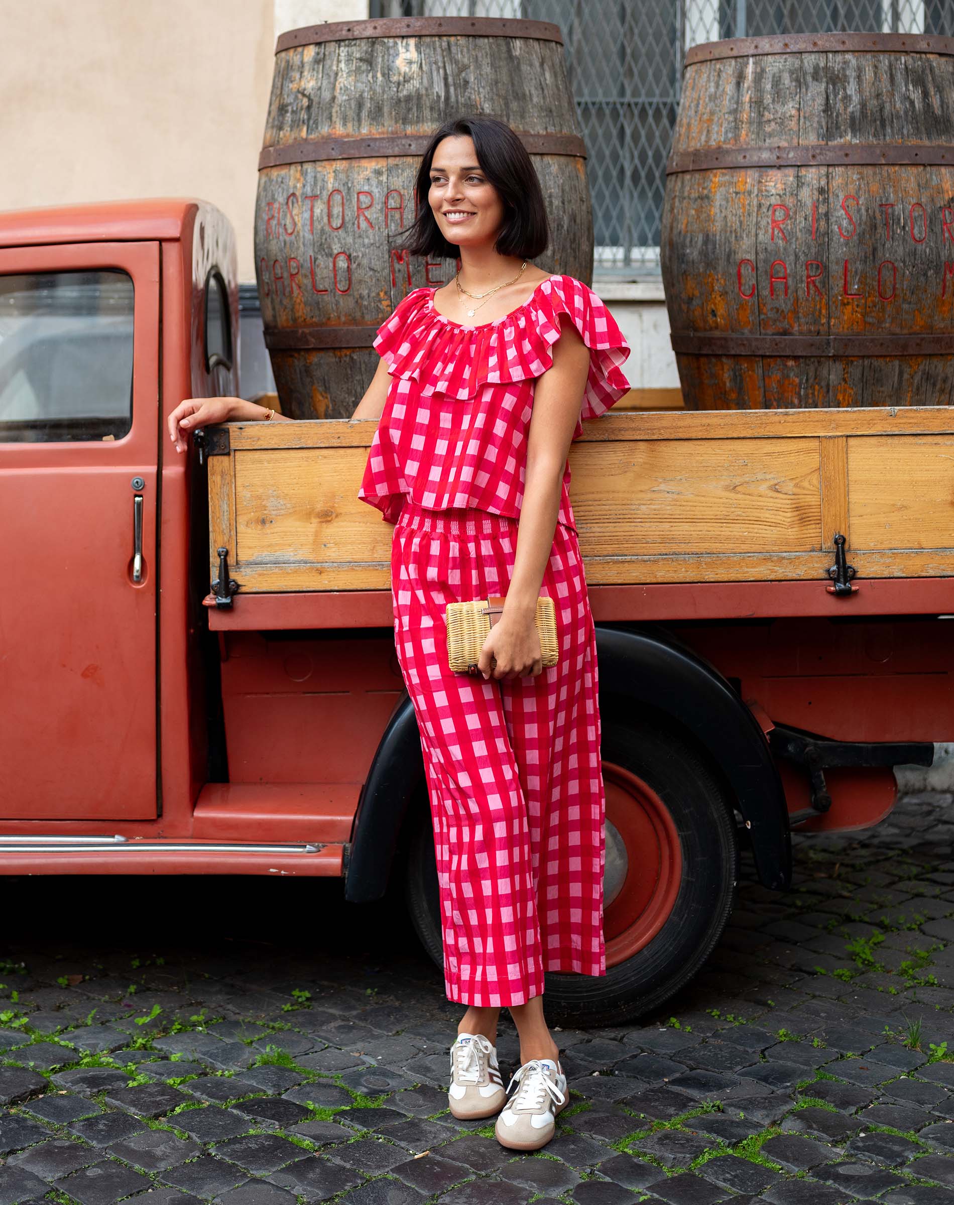 Women's Pink Checkered Flowy Pants