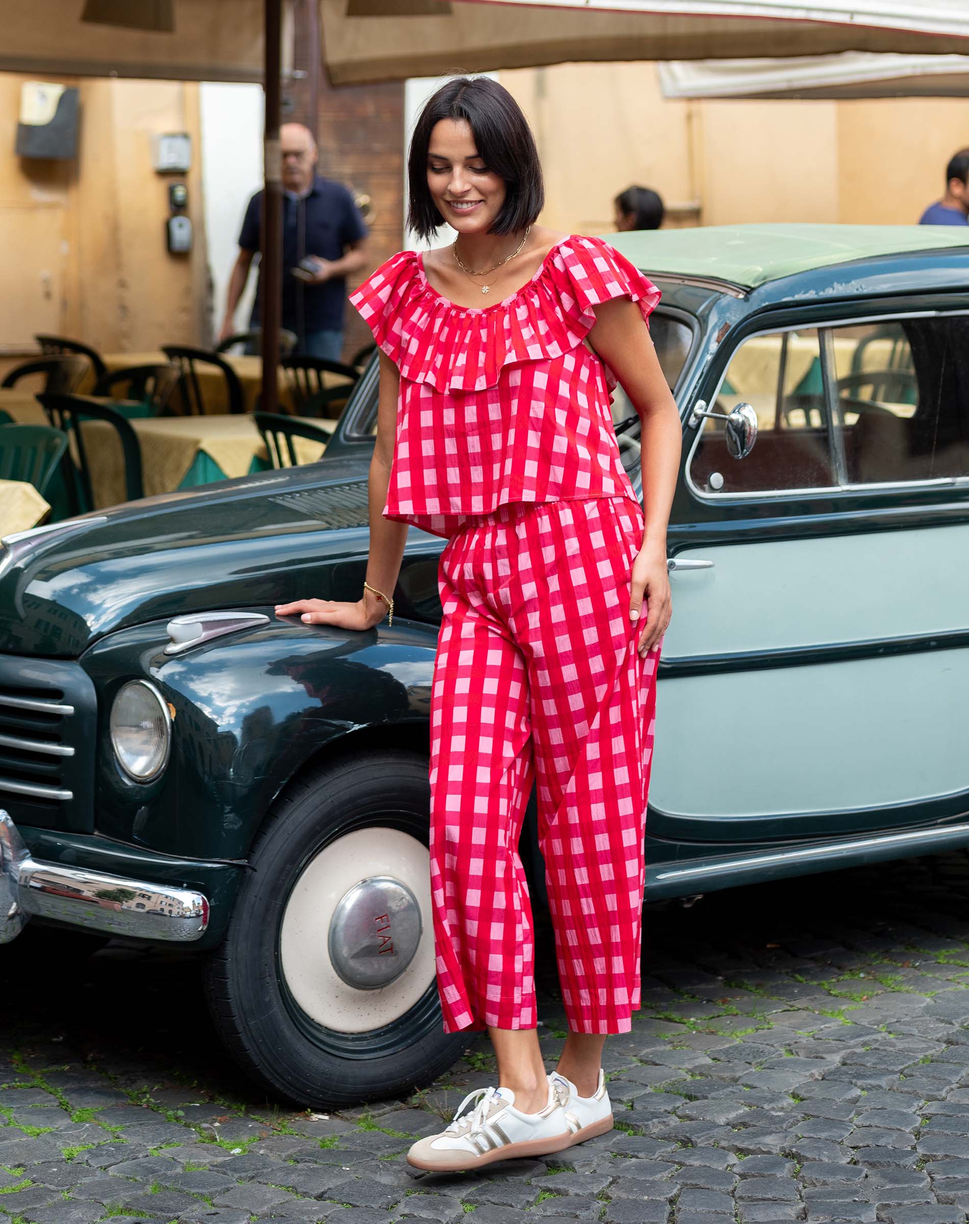Women's Pink Checkered Flowy Pants