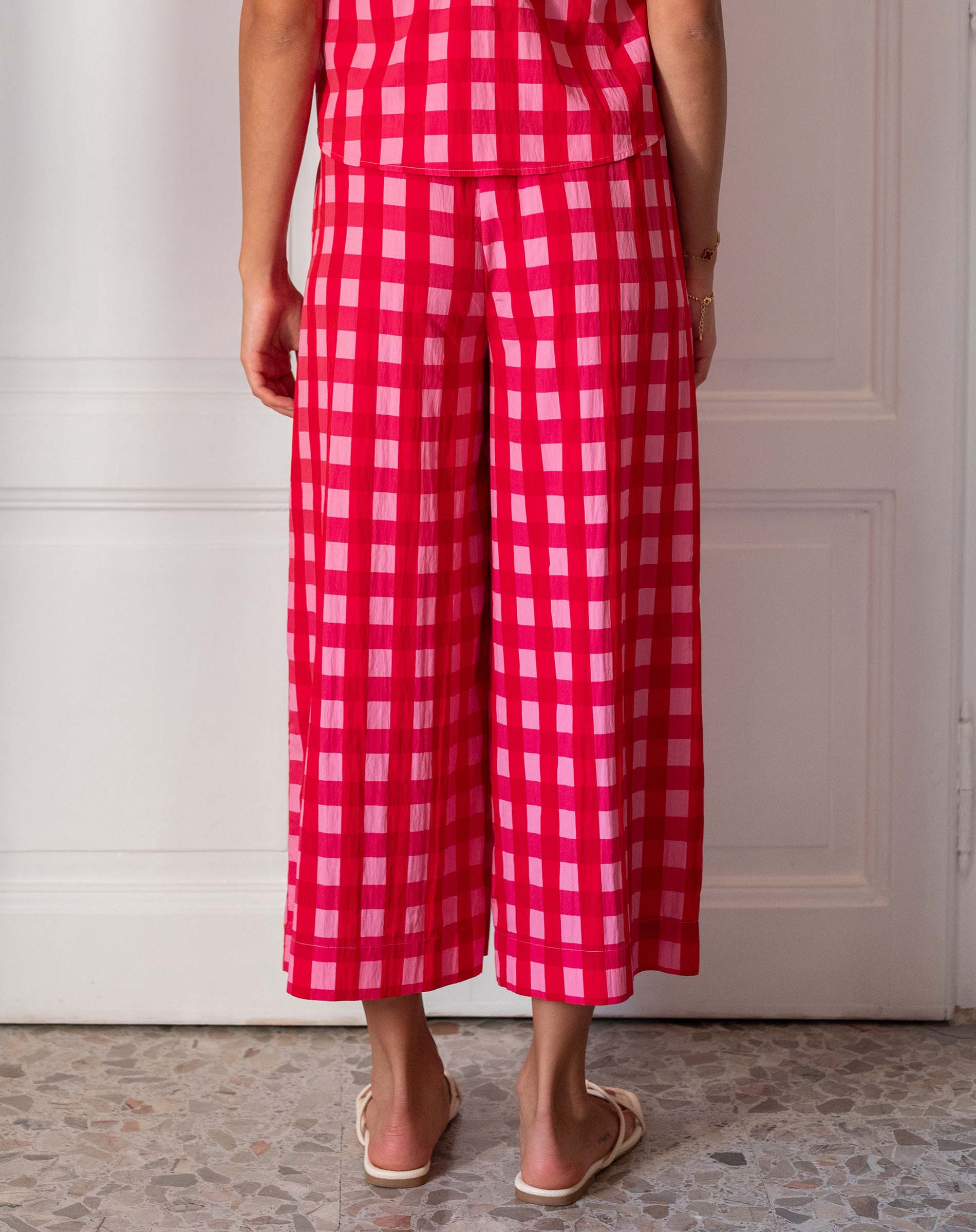 Women's Pink Checkered Flowy Pants