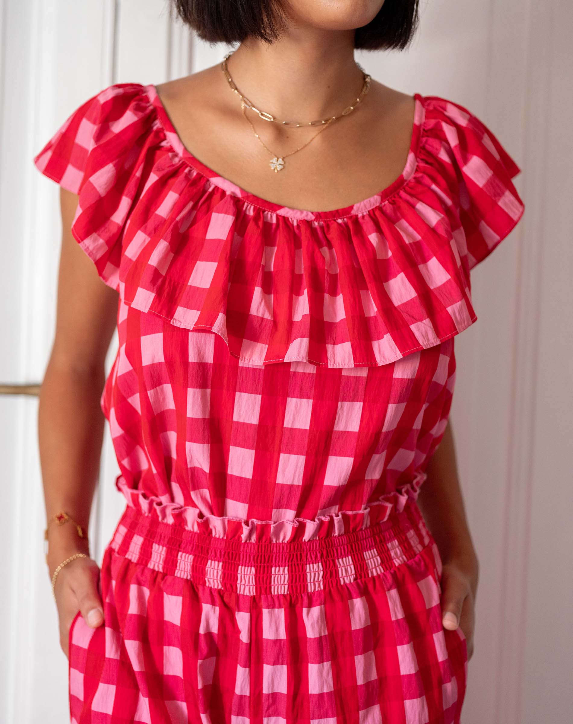 Women's Pink Checkered Flowy Pants