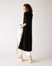 Womens Black Lightweight Cuffed Elbow Length Sleeves Duster Standing Side View Hand in Pocket