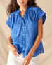 Women's Blue Lightweight Aphrodite Short Sleeve Button-up Shirt Front View