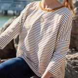 Women's Brown Striped Ringer Tee