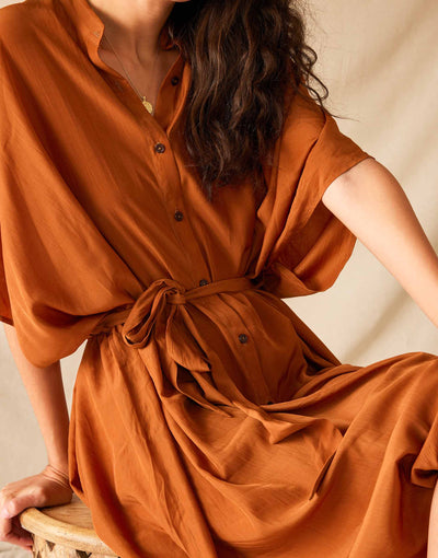 Women's Clay Mallorca Kaftan Dress and Coverup With Button-up Front Sleeveless Drop Shoulder and Removable Self Belt Close Up