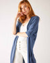 Womens Dark Blue Lightweight Cuffed Elbow Length Sleeves Duster Close Up Front View