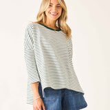 Women's Green Striped Ringer Tee