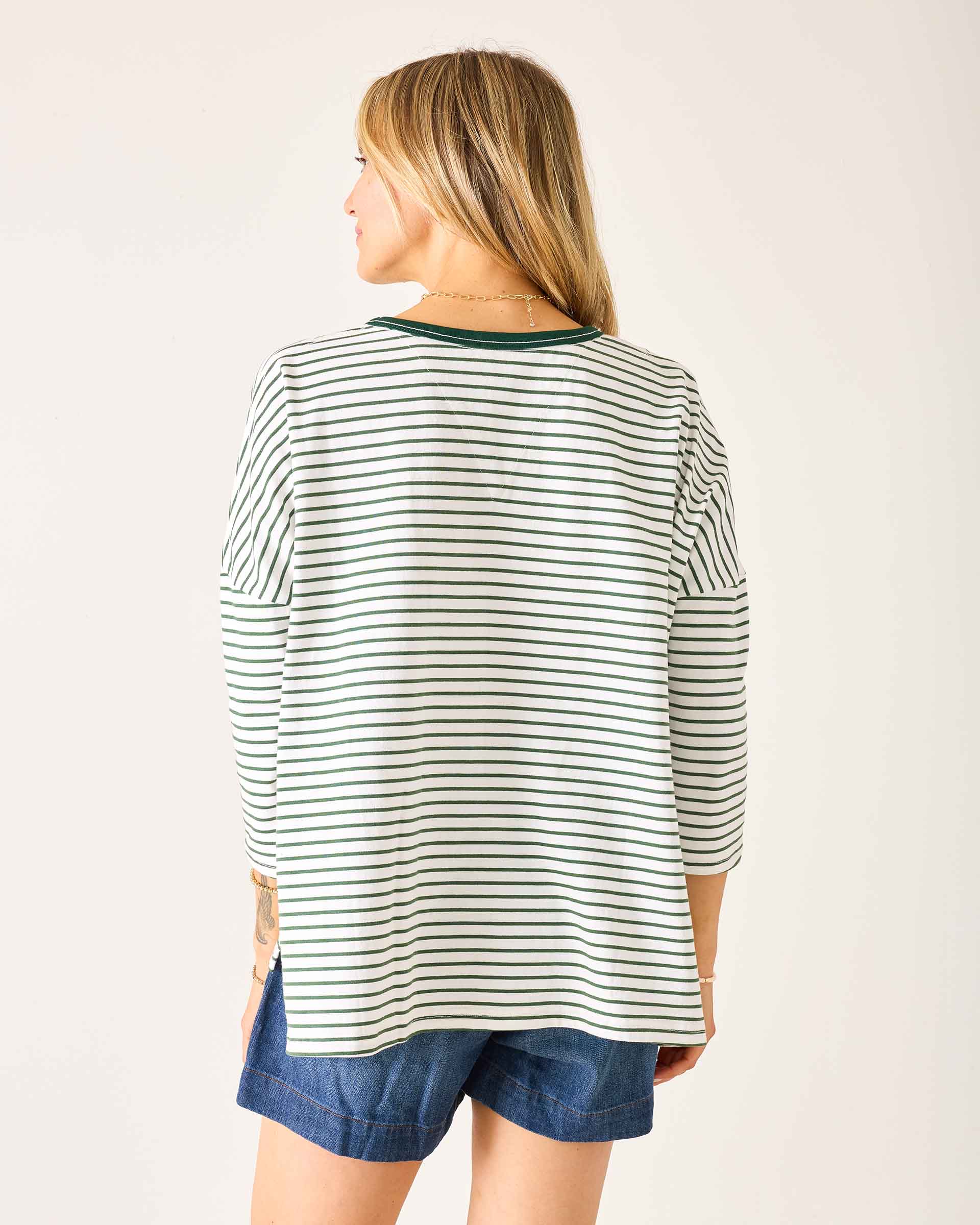 Women's Green Striped Ringer Tee