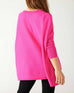 Women's Oversized Crewneck Knit Sweater in Hot Pink Back View