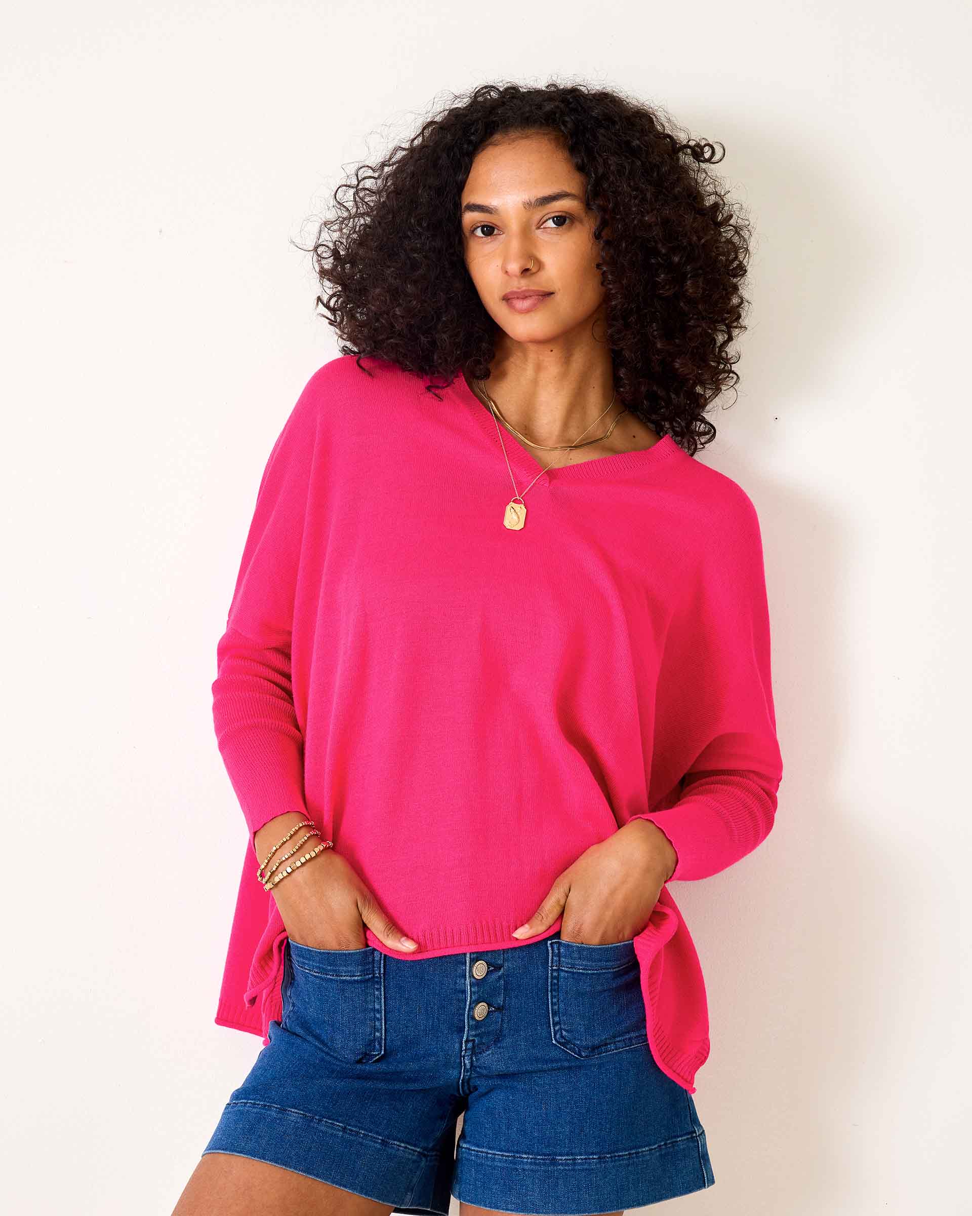 Women's Hot Pink Lightweight Sweater