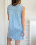 Women's Light Blue Chambray Sleeveless Trapunto Stitch Detail Kitt Dress Rear View