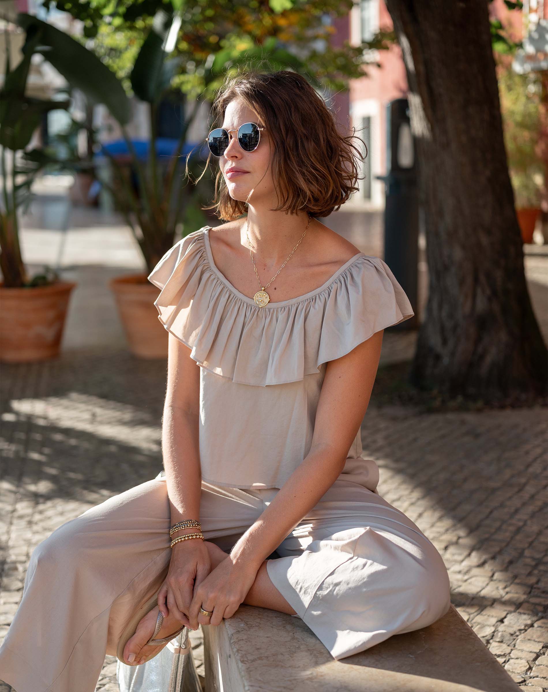 Women's Light Brown Cropped Wide Leg