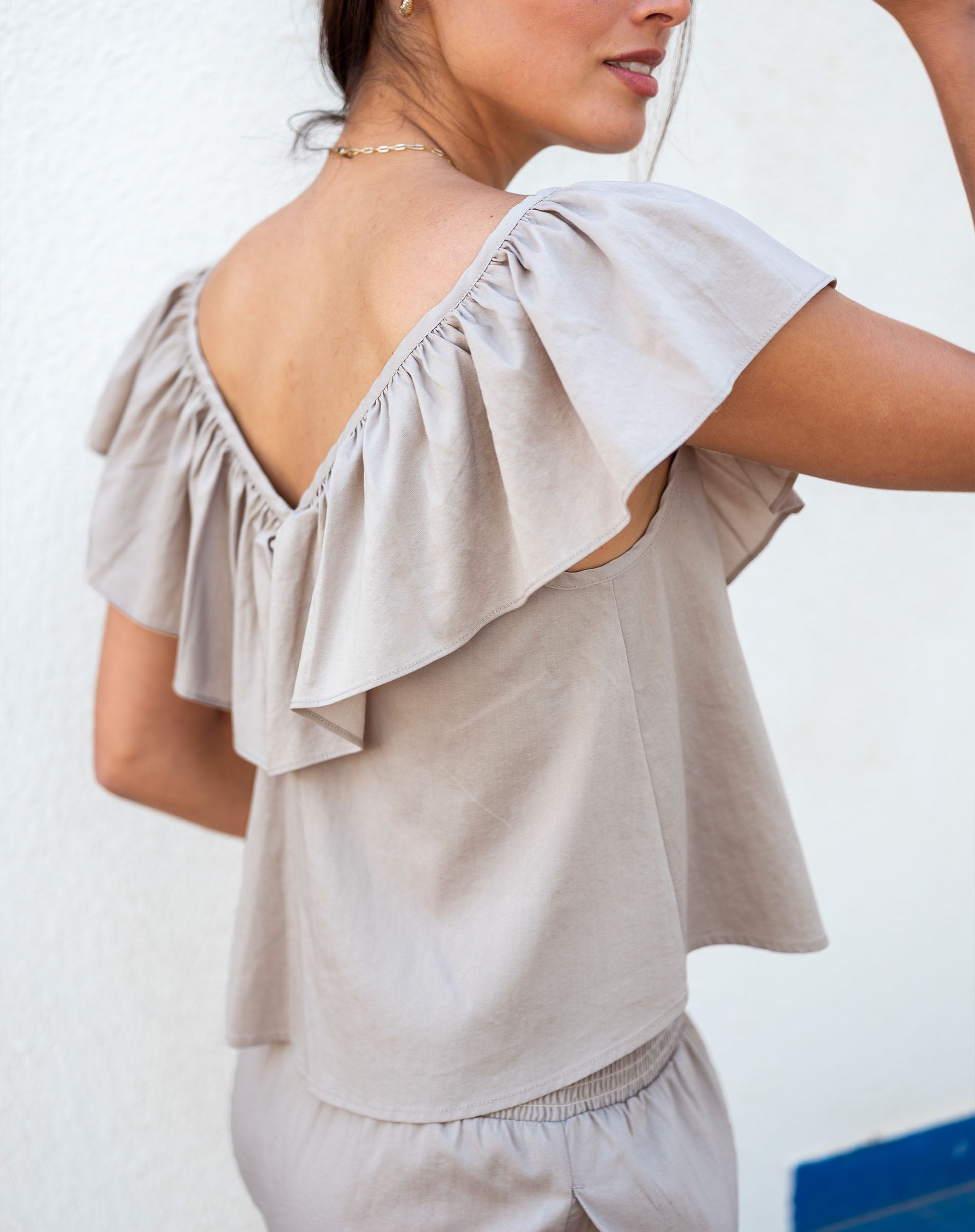 Women's Light Brown Ruffle Top