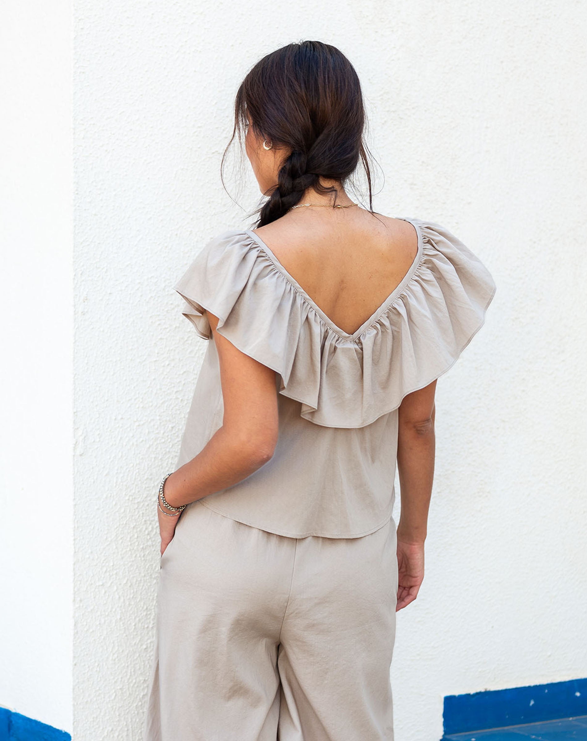 Women's Light Brown Ruffle Top