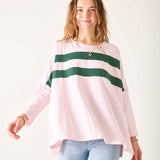 Women's Pink Green Striped Slub Tee