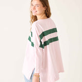Women's Pink Green Striped Slub Tee