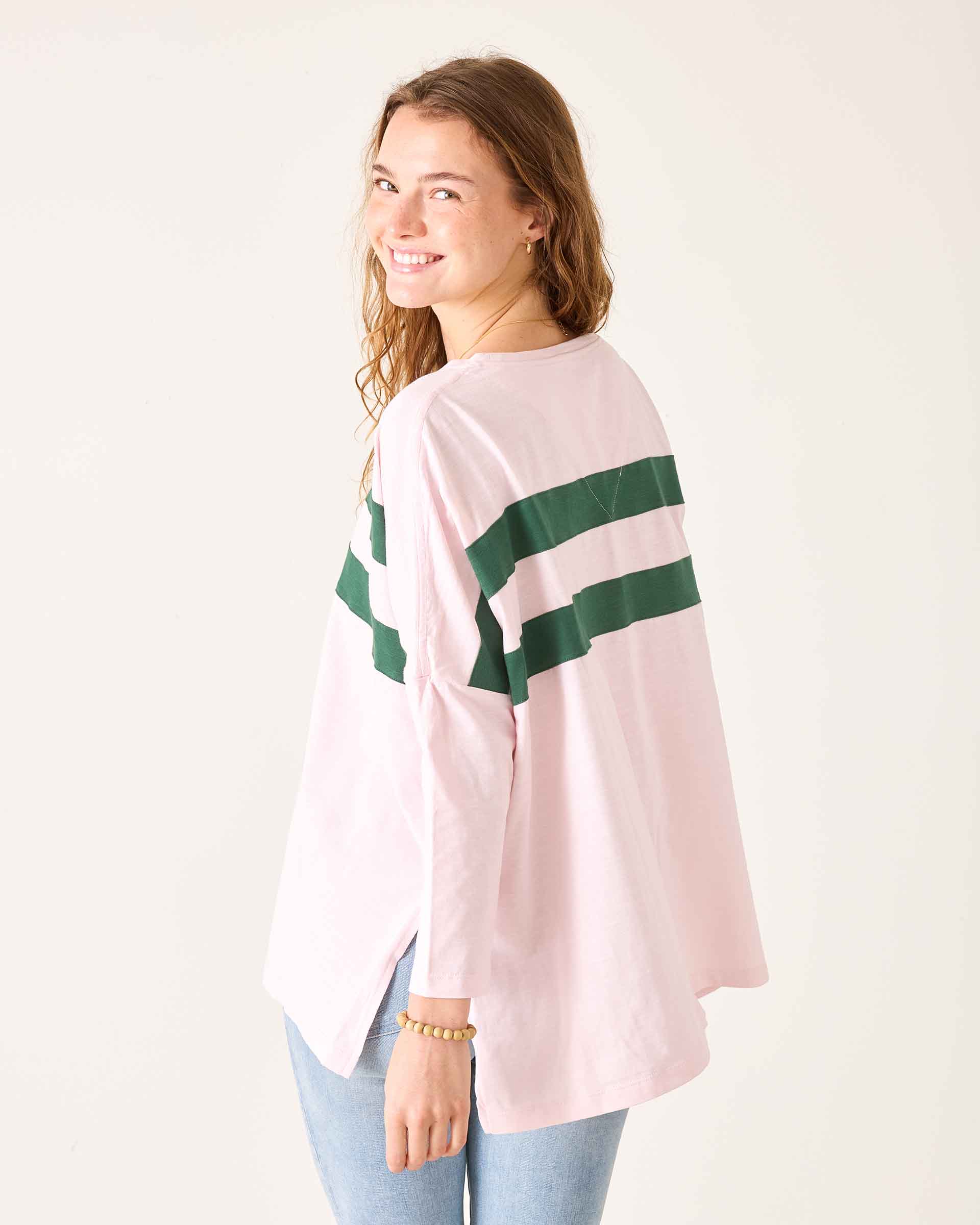 Women's Pink Green Striped Slub Tee