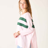 Women's Pink Green Striped Slub Tee
