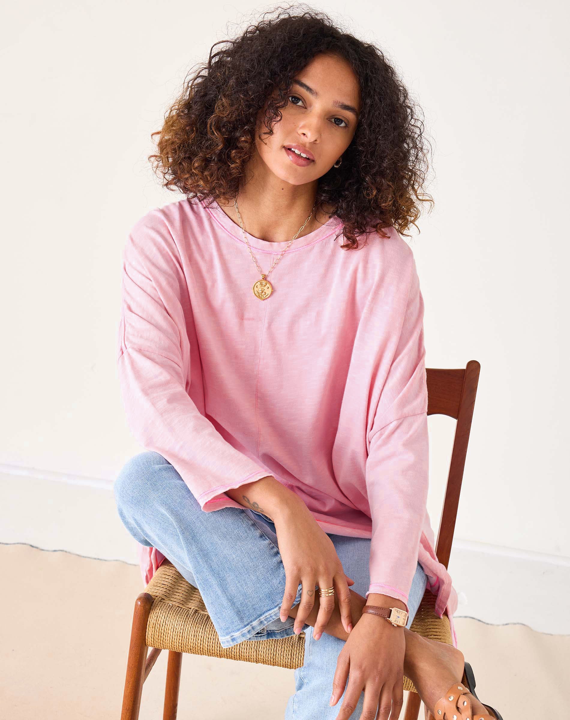 Women's Light Pink Oversized Sub Tee Pink Stitches