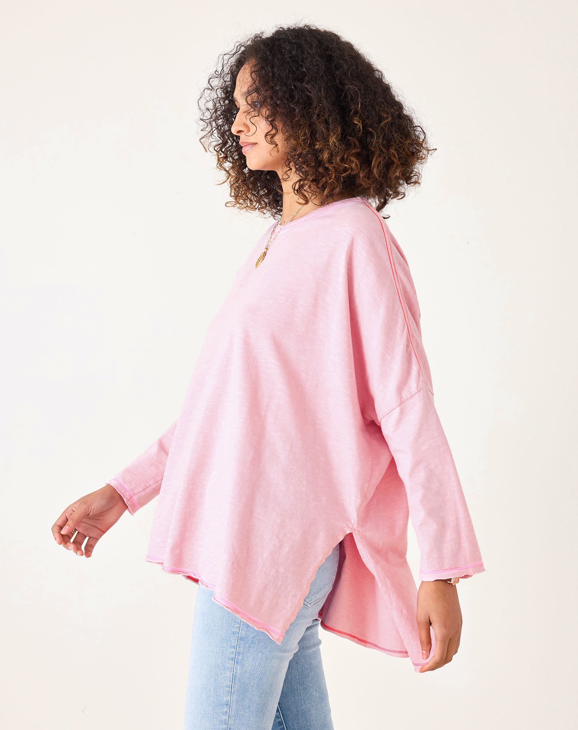 Women's Light Pink Oversized Sub Tee Pink Stitches