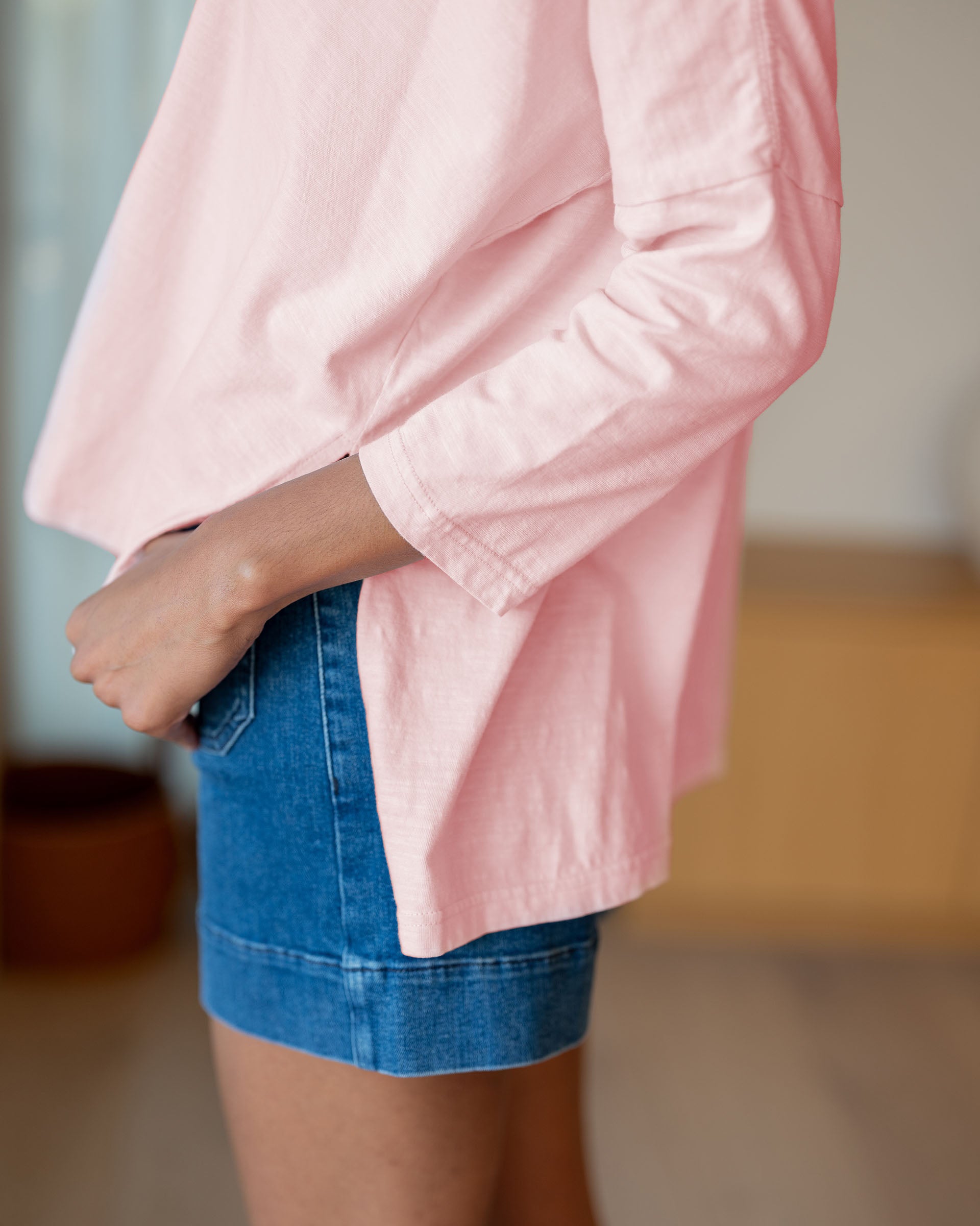 Women's Light Pink Slub Tee One Size Side Slits