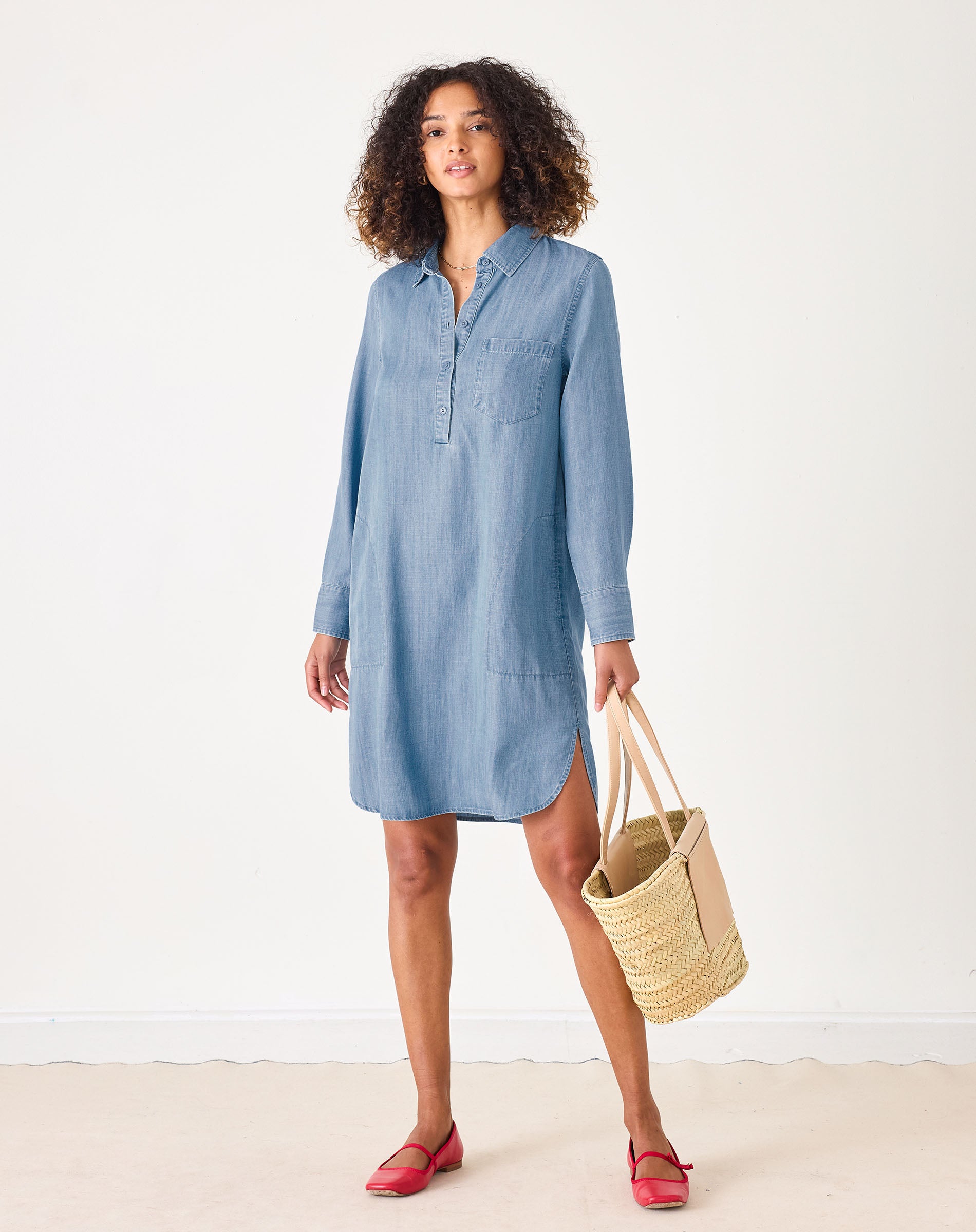 Women's Midi Denim Button Down Dress