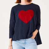 Women's Navy Oversized Slub Tee With Red Heart