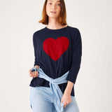 Women's Navy Oversized Slub Tee With Red Heart
