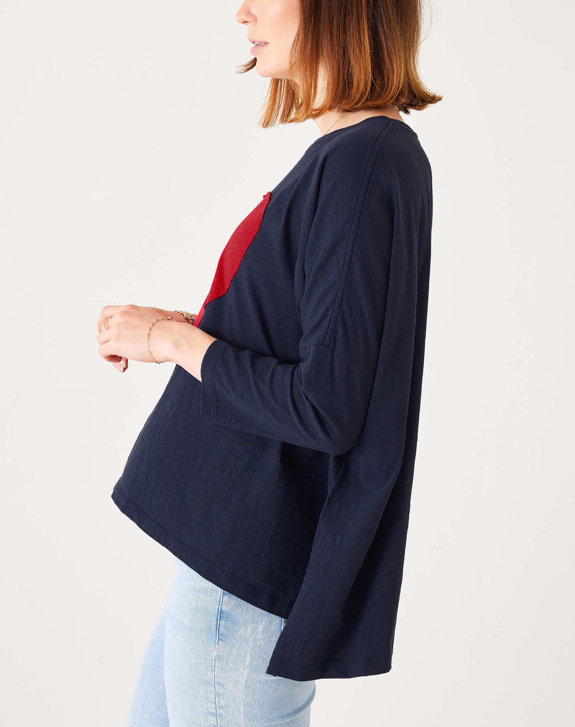 Women's Navy Oversized Slub Tee With Red Heart