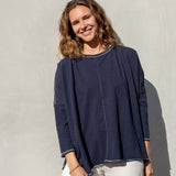 Women's Navy Slub Tee One Size Side Slits