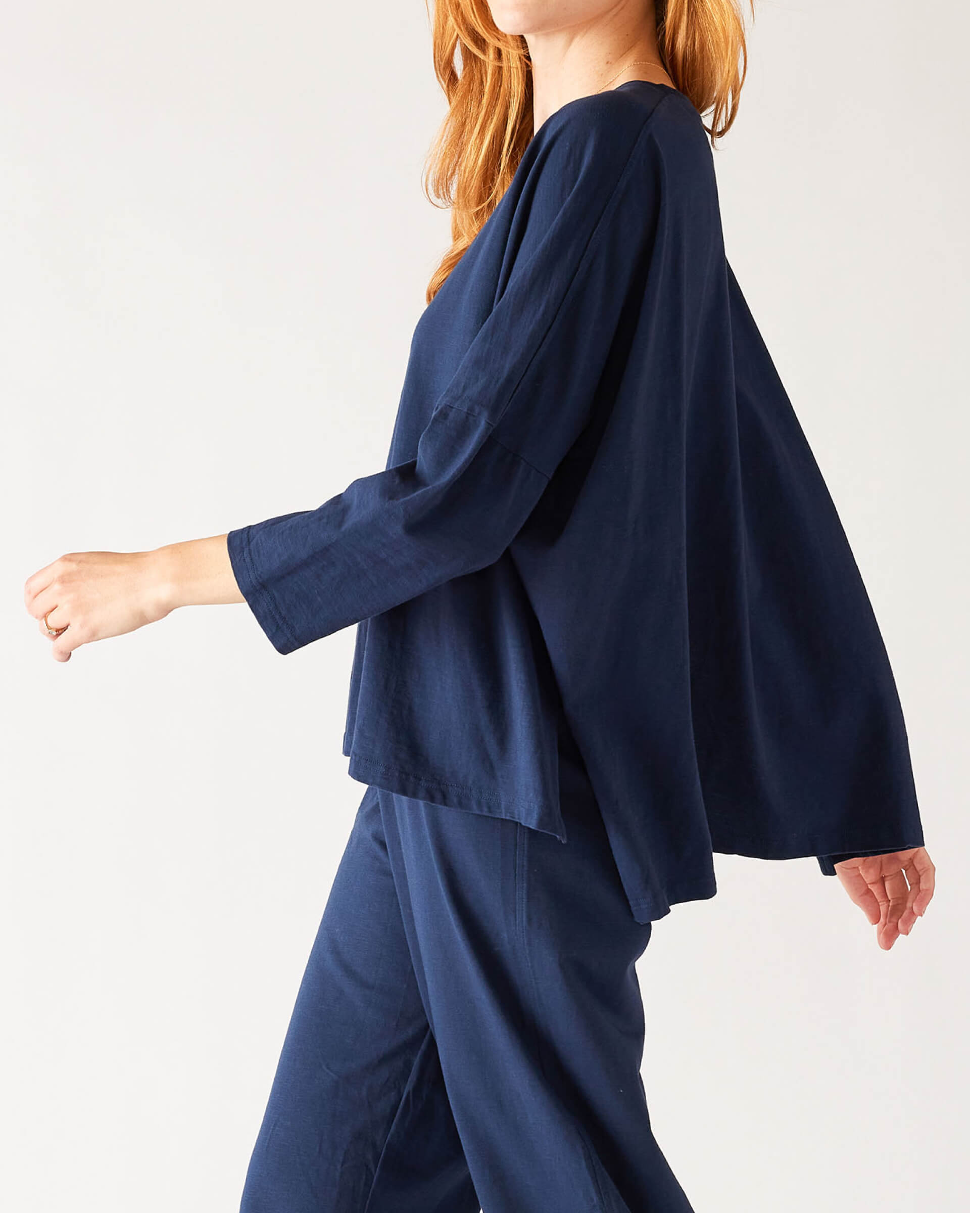 Women's One Size Tee in Navy Side View