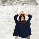 Women's One Size Tee in Navy Travel Destination Drape of Fabric