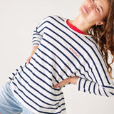 Women's Navy Striped Oersized Slub Tee with Amour Stitched