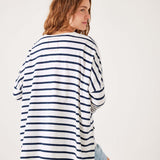 Women's Navy Striped Oersized Slub Tee with Amour Stitched