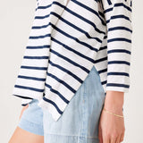 Women's Navy Striped Oersized Slub Tee with Amour Stitched