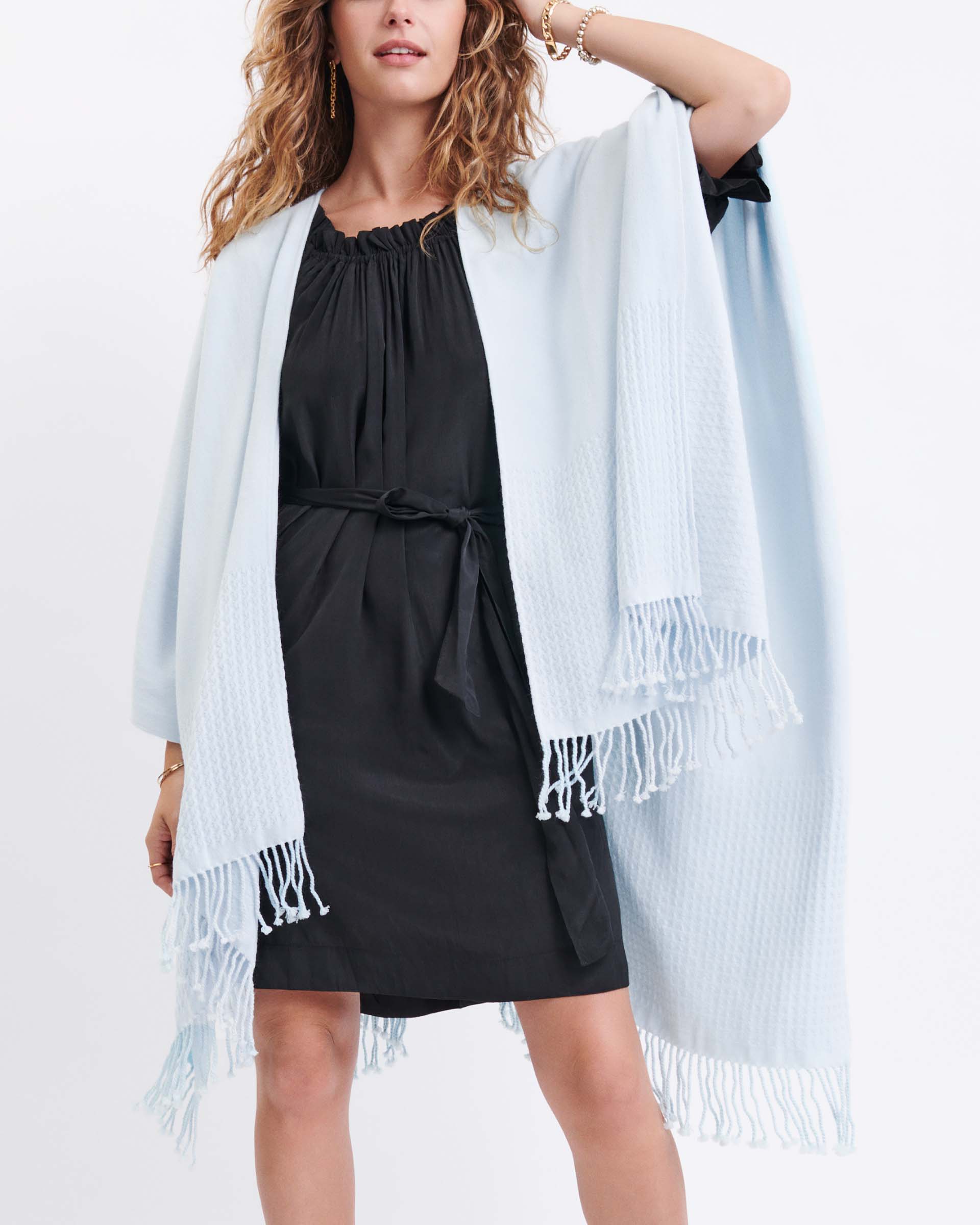 Women's One Size Light Blue Travel Wrap Front View