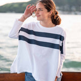 Women's White Navy Striped Slub Tee