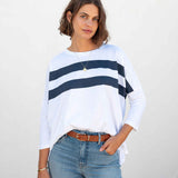 Women's White Navy Striped Slub Tee