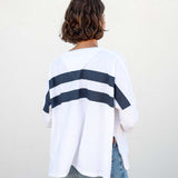 Women's White Navy Striped Slub Tee